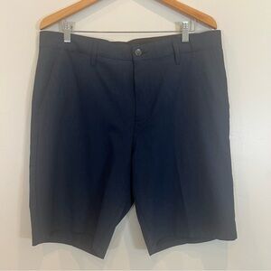 Brickline NWT Men's Hybrid Shorts Blue Pockets Flat Front Secure Pocket 36